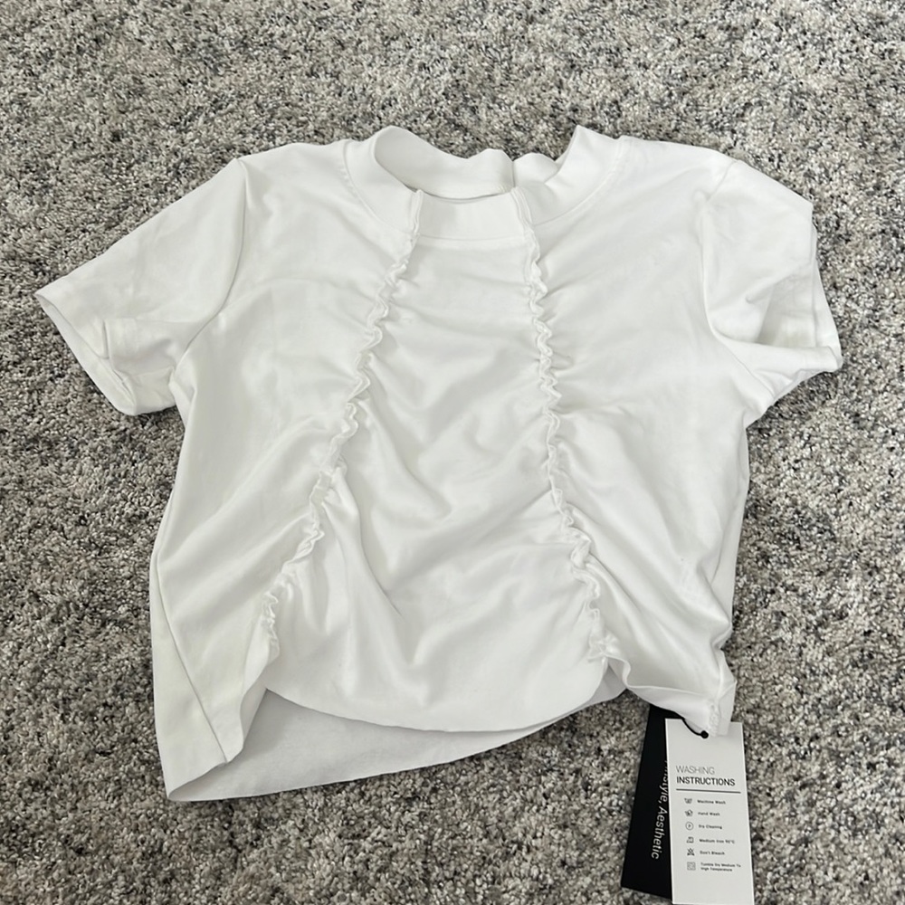 Rinsta White Solid Pleated Top